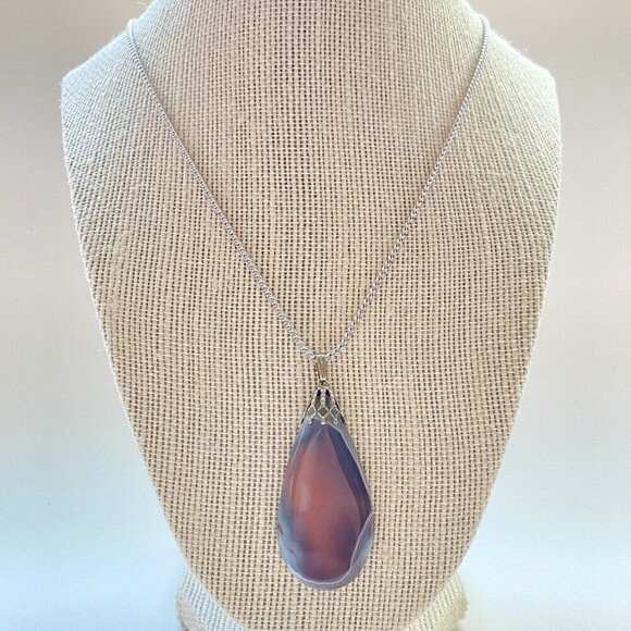 Botswana Agate 2โ Teardrop Pendant with 18โ Durable Silvertone Chain LOVELY - Picture 1 of 4